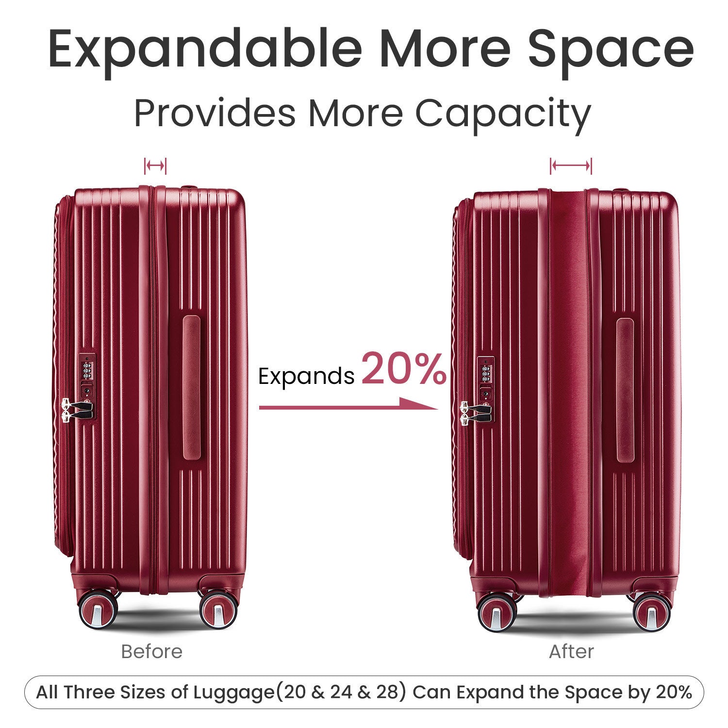 HAOYYE Luggage Sets 3 Piece(20/24/28), Expandable Carry On Luggage with TSA Lock Airline Approved, 100% PC Hard Shell and Lightweight Suitcase with Front Pocket and Spinner Wheels Sturdy Space-Saving