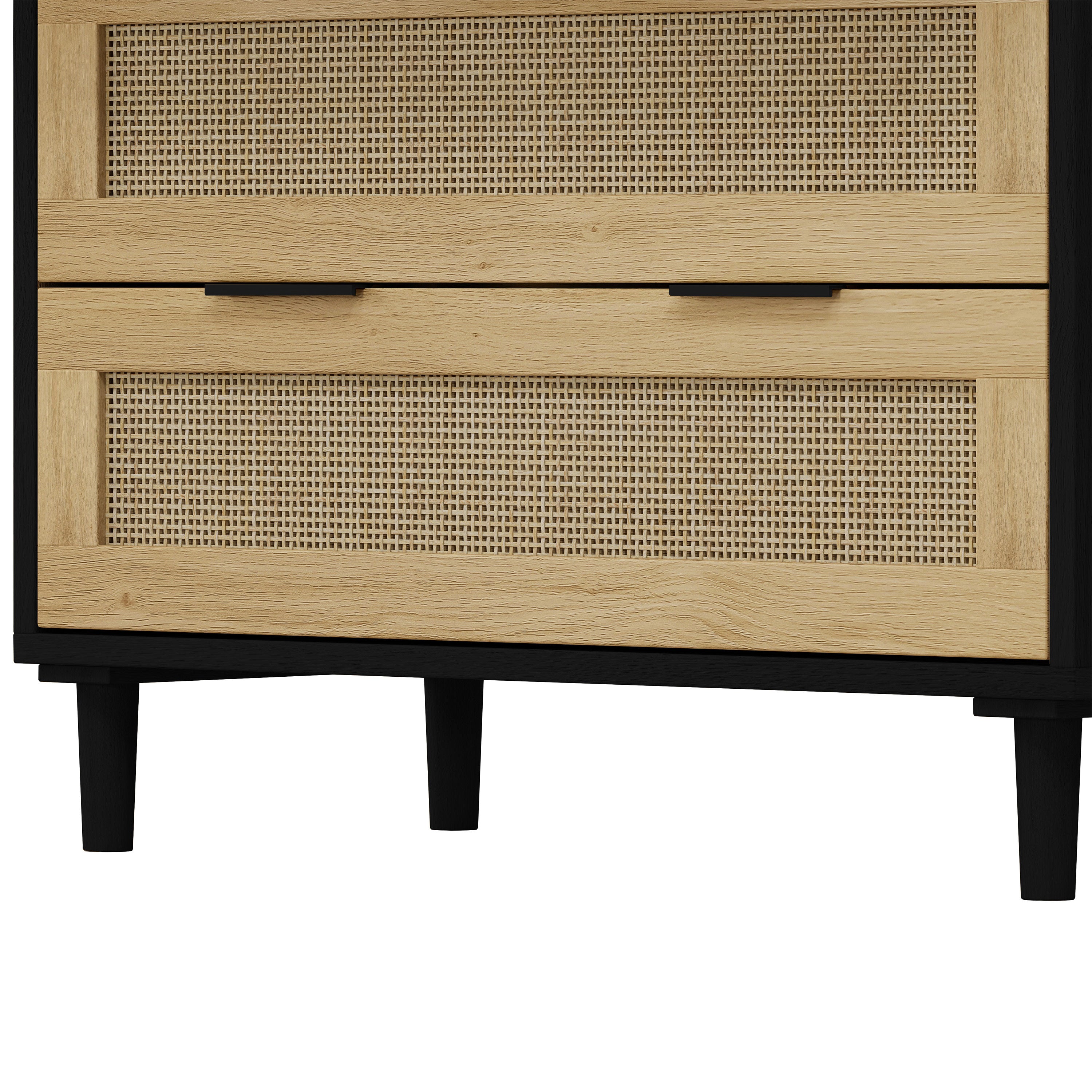 HAOYYE 3-Drawer Rattan Storage Cabinet for Bedroom, Living Room, Dining Room, Hallways, Black, Sturdy Space-Saving Heavy Duty Modern Design, Easy Assembly, Durable, Stylish Home Furniture