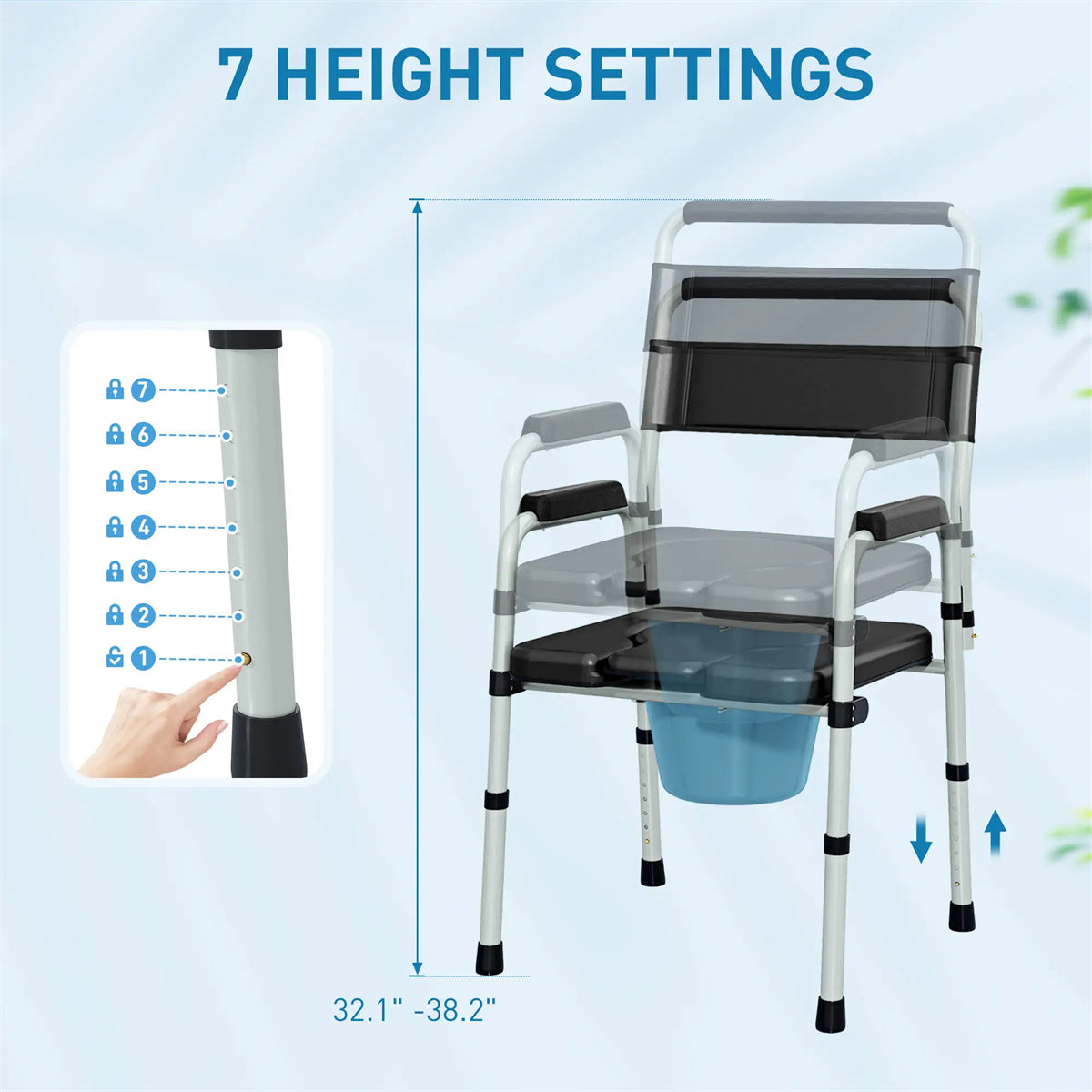 HAOYYE Black Multi-Functional Portable Toilet Chair With Adjustable Height, Lightweight Foldable Commode Chair for Bathroom, Shower, and Elderly Assistance, Durable Steel Frame and Comfortable Padded Seat for Easy Mobility and Hygiene
