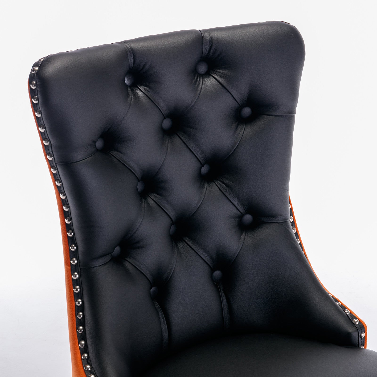 HAOYYE Nikki Collection Modern, High-end Tufted Solid Wood Contemporary PU and Velvet Upholstered Dining Chair with Wood Legs Nailhead Trim 2-Pcs Set lack+Orange, SW2101BO Sturdy Space-Saving