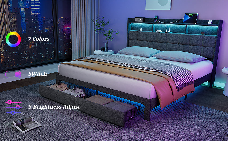 HAOYYE BED 778KING-DG-CLB Sturdy Space-Saving Heavy Duty Modern Design Adults Dorm Room Easy Assembly Bedroom Furniture