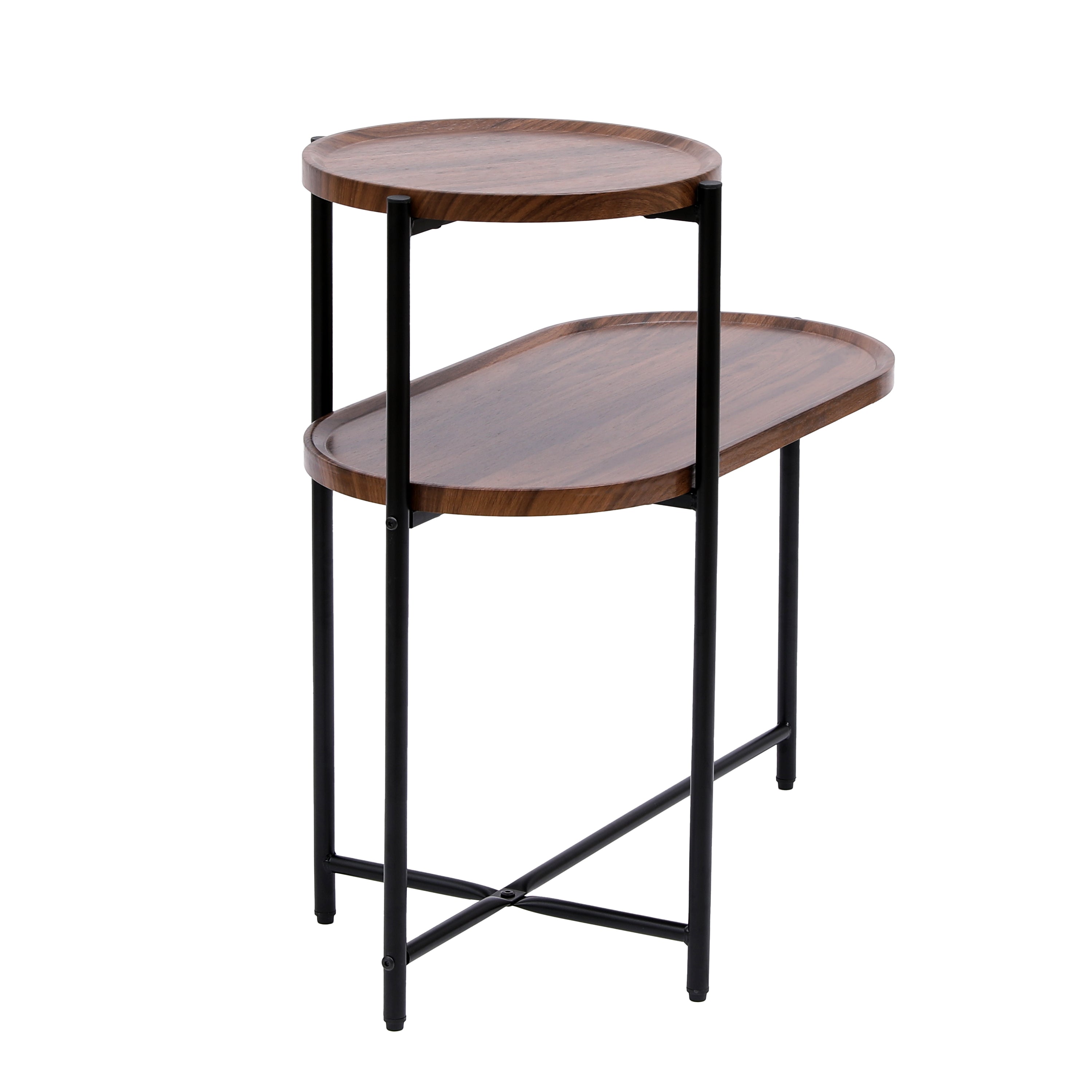 HAOYYE Small Coffee Table 2-Tier Modern Sofa Side Table with Wood Storage Shelf Living Room End Table Nightstand Walnut Brown Sturdy Space-Saving Heavy Duty Modern Design for Adults Dorm Room