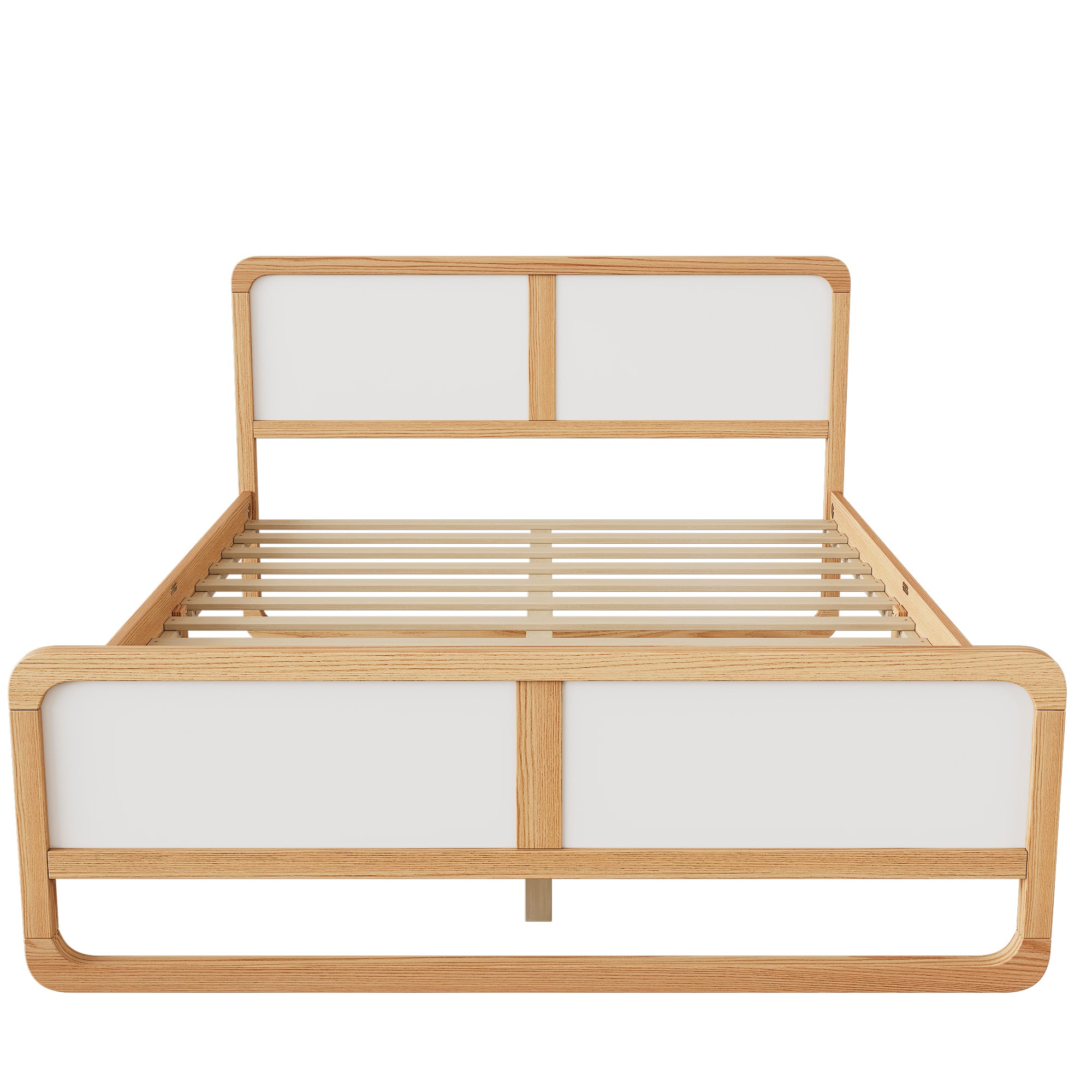HAOYYE Modern Style Queen Size Solid Wood Platform Bed for , Teens, Adults, No Need Box Spring, Walnut and White Sturdy Space-Saving Heavy Duty Modern Design Dorm Room Easy Assembly Bedroom Furniture