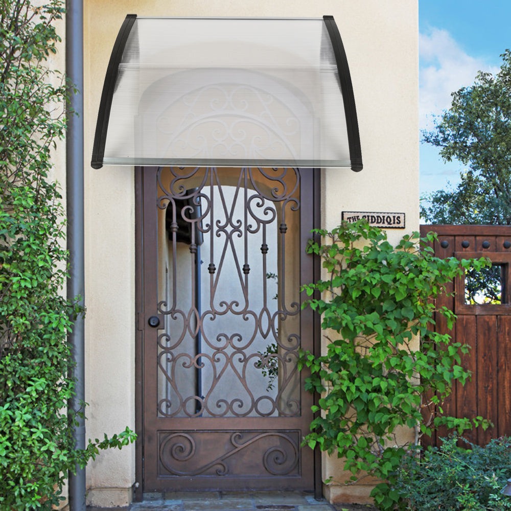 HAOYYE Black Door and Window Rain Cover Eaves Canopy, Durable ABS and Polycarbonate Construction with Aluminum Brackets, Easy to Install and Remove, Washable and Quick Dry, Perfect for Home Exterior Decoration and Weather Protection