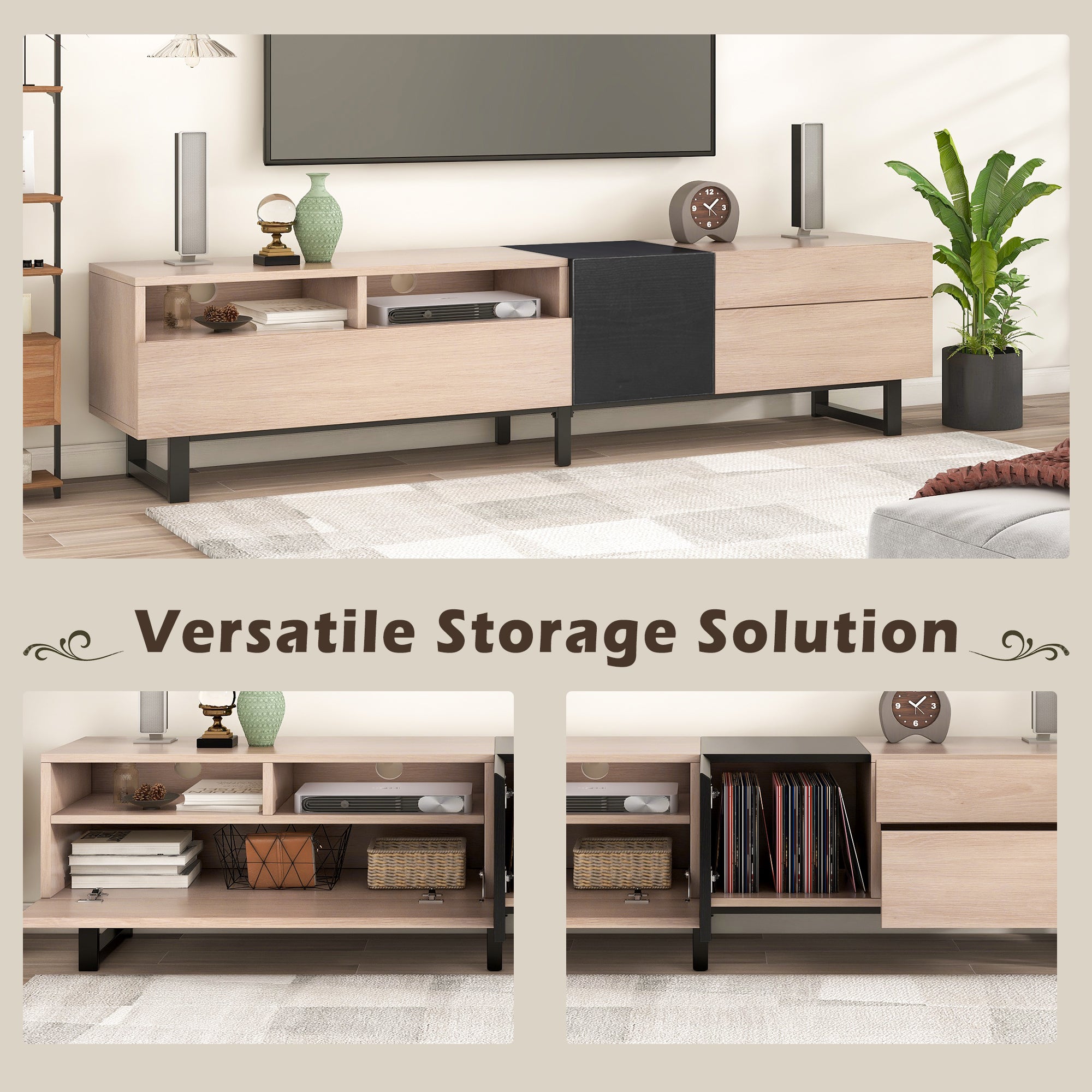 HAOYYE Modern TV Stand For 80 Inch TV With Double Storage Space And Drop Down Door, Media Console Table And Entertainment Center For Living Room, Bedroom And Home Theatre, Featuring Sturdy Space Saving Heavy Duty Construction And Sleek Contemporary Design