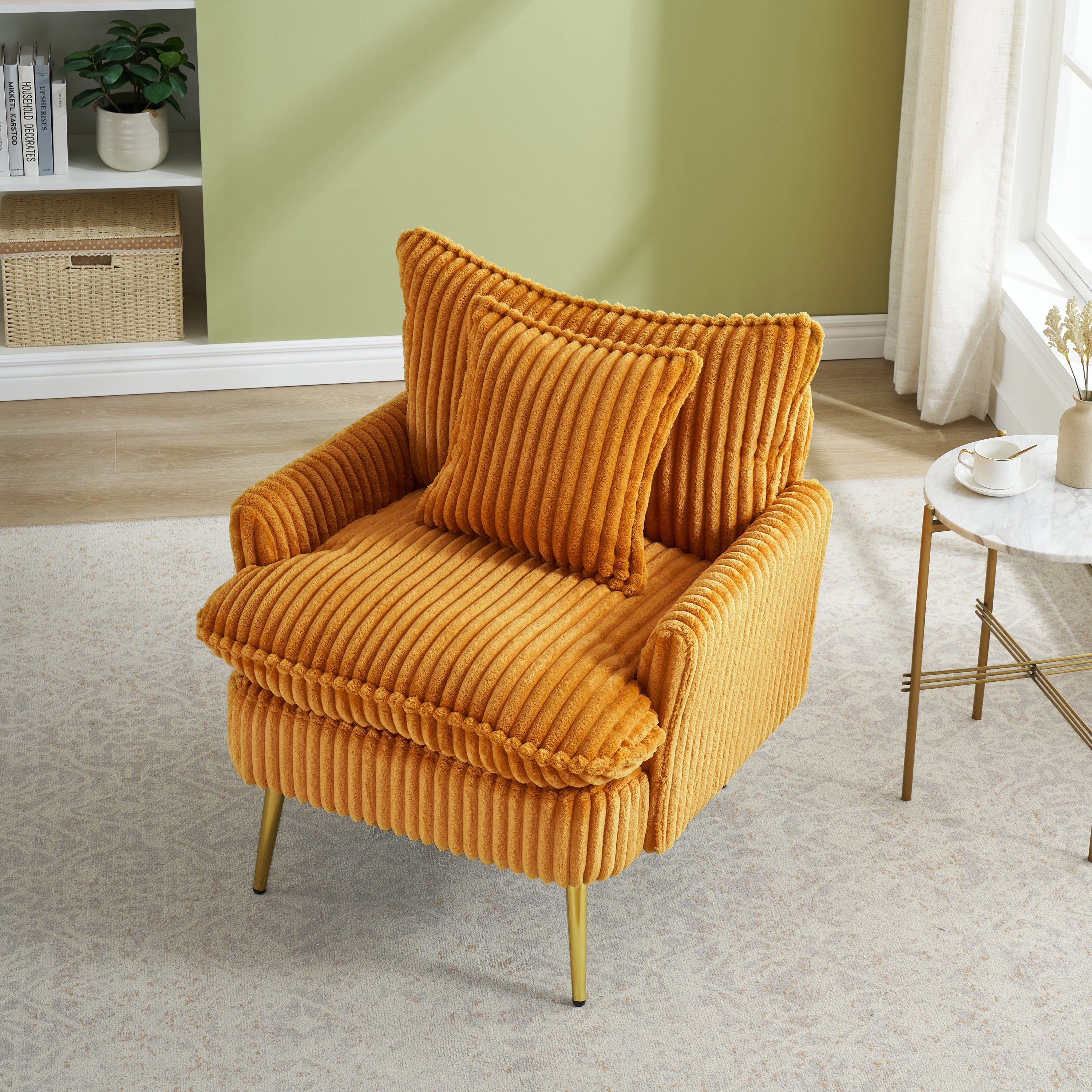 HAOYYE 30.31 inch single chair Fashion sofa, yellow sofa, coarse corduroy fabric, soft and comfortable, suitable for apartment office living room bedroom meeting room Sturdy Space-Saving Heavy Duty