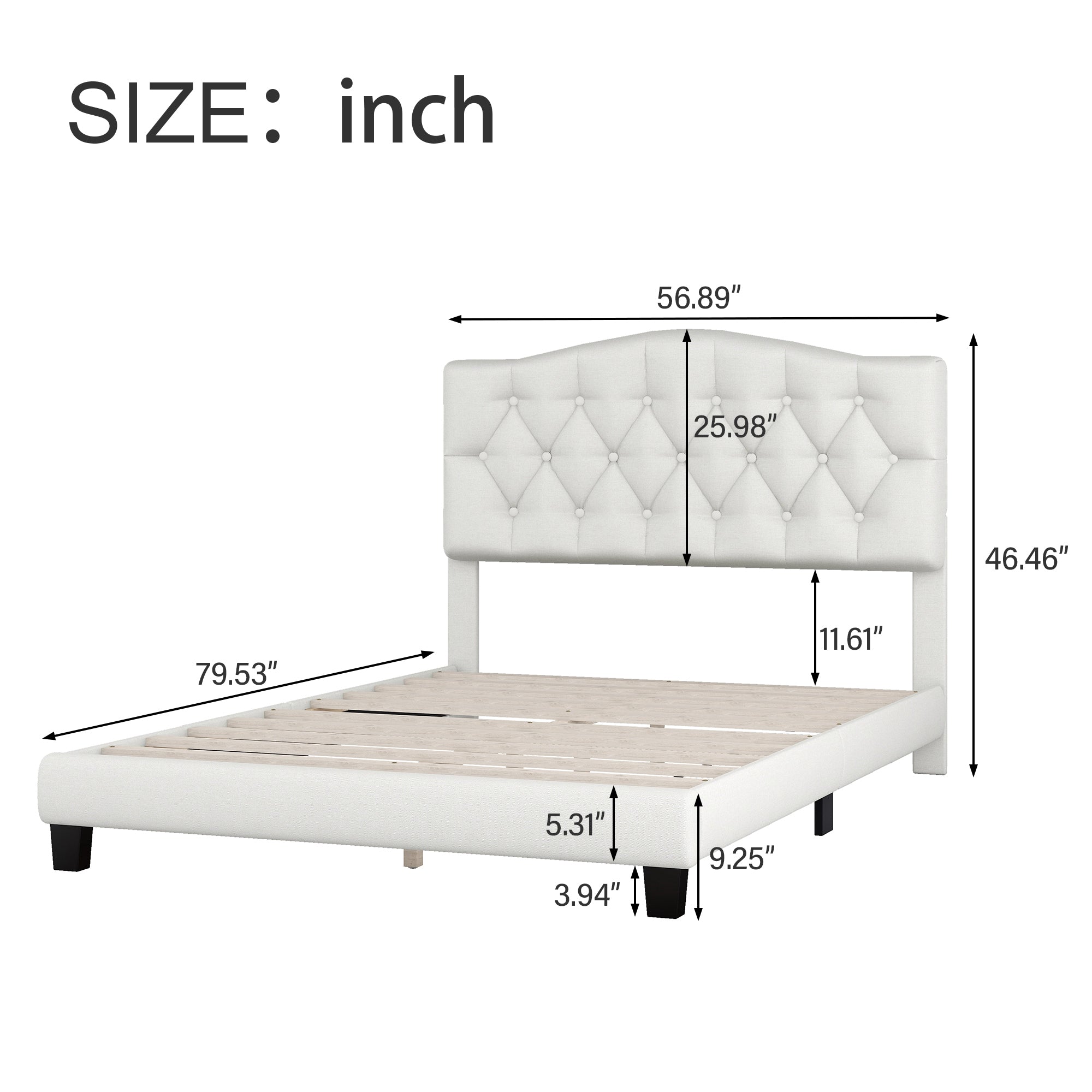HAOYYE Upholstered Platform Bed with Saddle Curved Headboard and Diamond Tufted Details, Full, Beige Sturdy Space-Saving Heavy Duty Modern Design Adults Dorm Room Easy Assembly Bedroom Furniture
