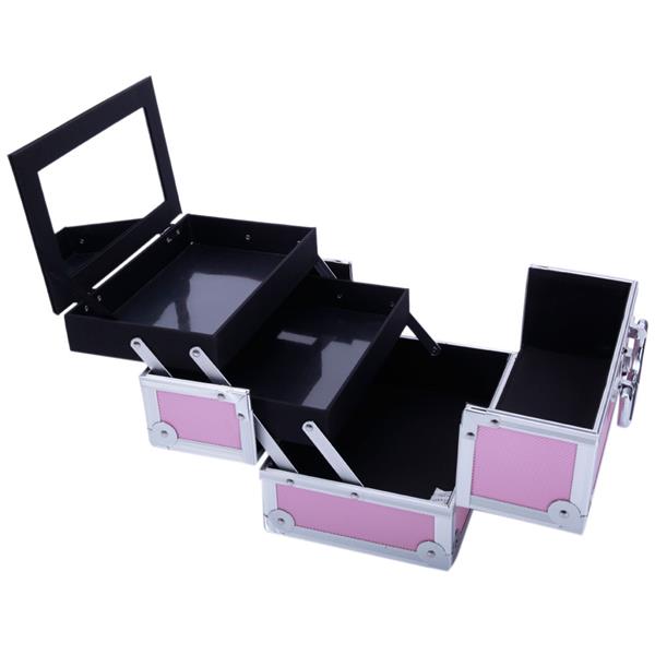 HAOYYE Aluminum Makeup Train Case Jewelry Box, Pink Cosmetic Organizer with Mirror, Durable Space-Saving Storage Solution, Stylish Design, Versatile Use for Travel, Home, or Salon, Premium Quality, Modern and Convenient