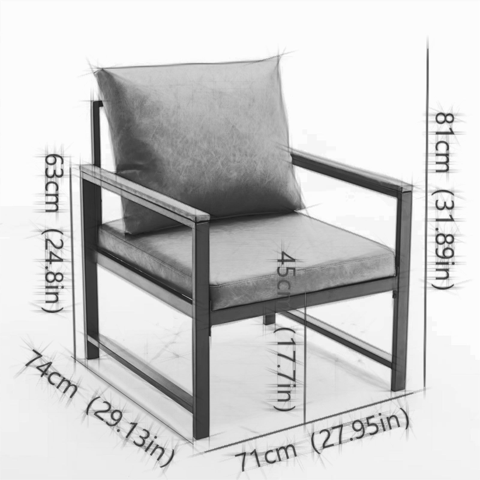 HAOYYE Modern Faux Leather Accent Chair with Black Powder-Coated Metal Frame, Orange Single Sofa for Living Room Bedroom, Sturdy Space-Saving Heavy Duty Modern Design for Adults Dorm Room