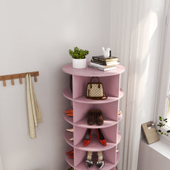 HAOYYE Pink 360 Rotating shoe cabinet 6 layers Sturdy Space-Saving Heavy Duty Modern Design Adults Dorm Room Easy Assembly Bedroom Furniture