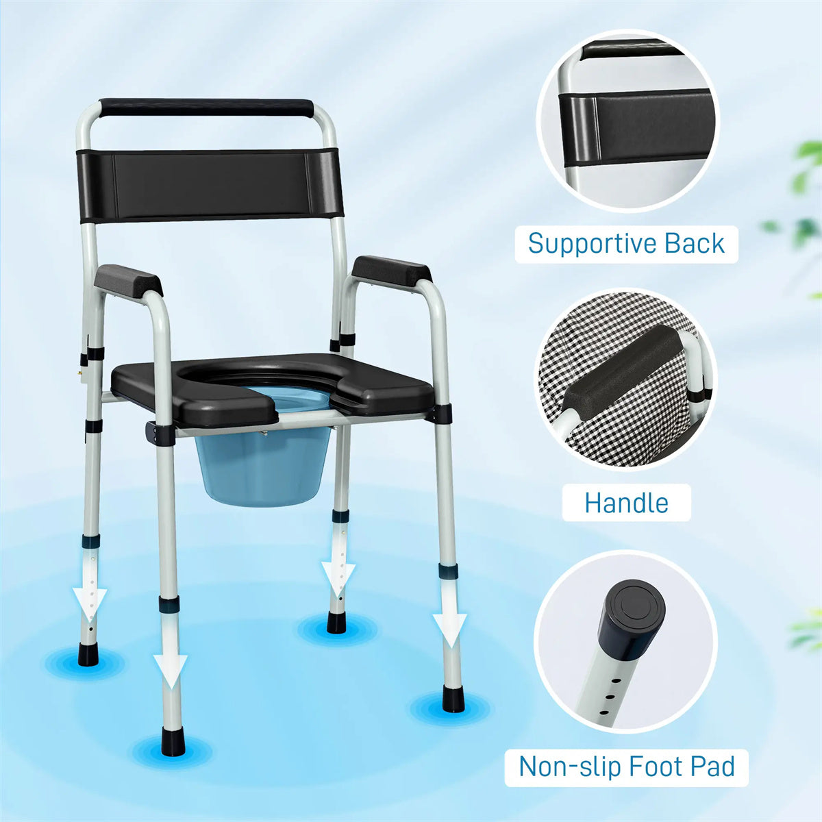 HAOYYE Black Multi-Functional Portable Toilet Chair With Adjustable Height, Lightweight Foldable Commode Chair for Bathroom, Shower, and Elderly Assistance, Durable Steel Frame and Comfortable Padded Seat for Easy Mobility and Hygiene