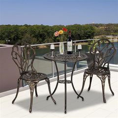 HAOYYE European Style Cast Aluminum Outdoor 3-Piece Tulip Bistro Set, Bronze, Elegant Table and Chairs for Patio, Garden, Porch, or Balcony, Durable and Lightweight, Perfect for Outdoor Dining and Relaxation