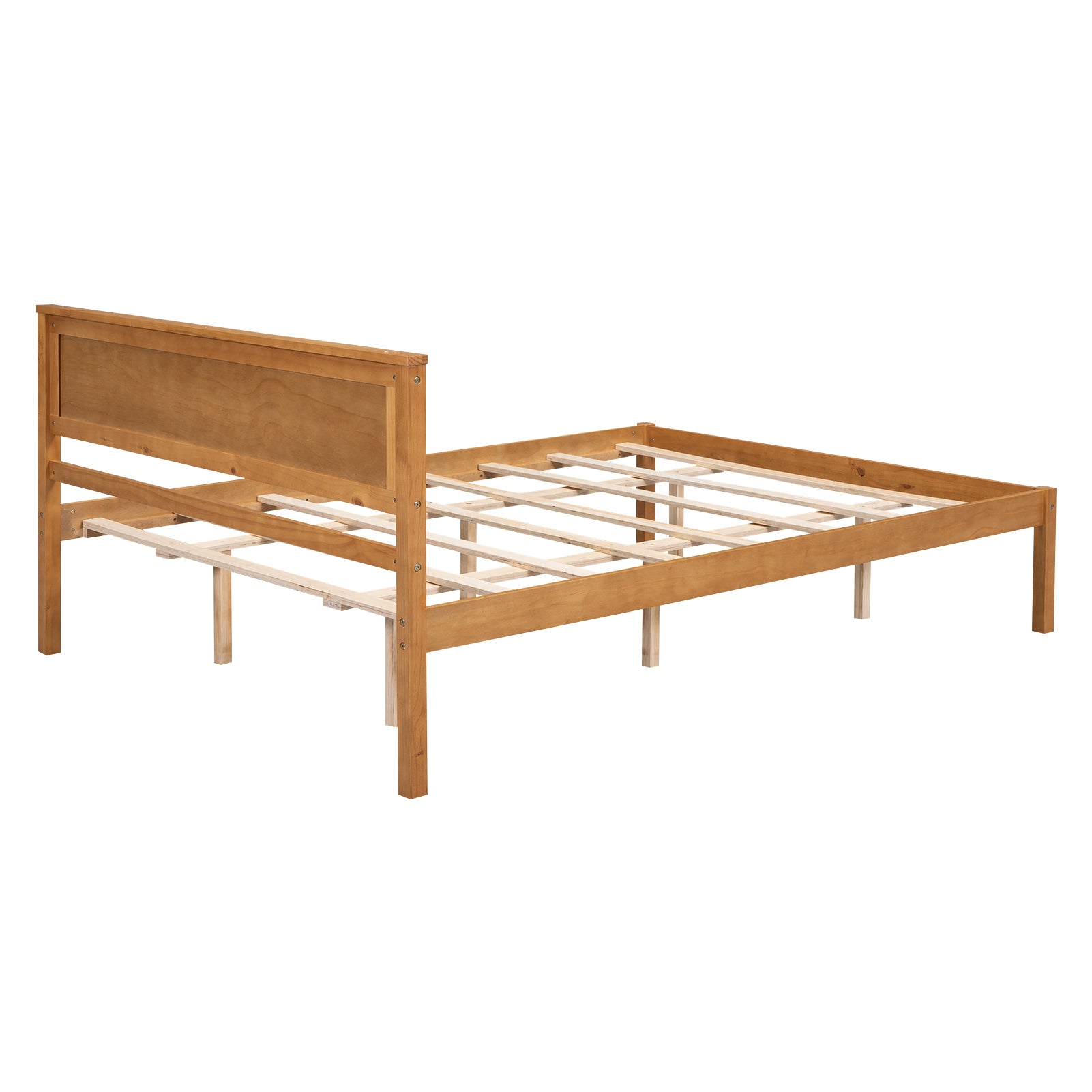 HAOYYE Platform Bed Frame with Headboard, Wood Slat Support, No Box Spring Needed, Queen, Oak Sturdy Space-Saving Heavy Duty Modern Design Adults Dorm Room Easy Assembly Bedroom Furniture