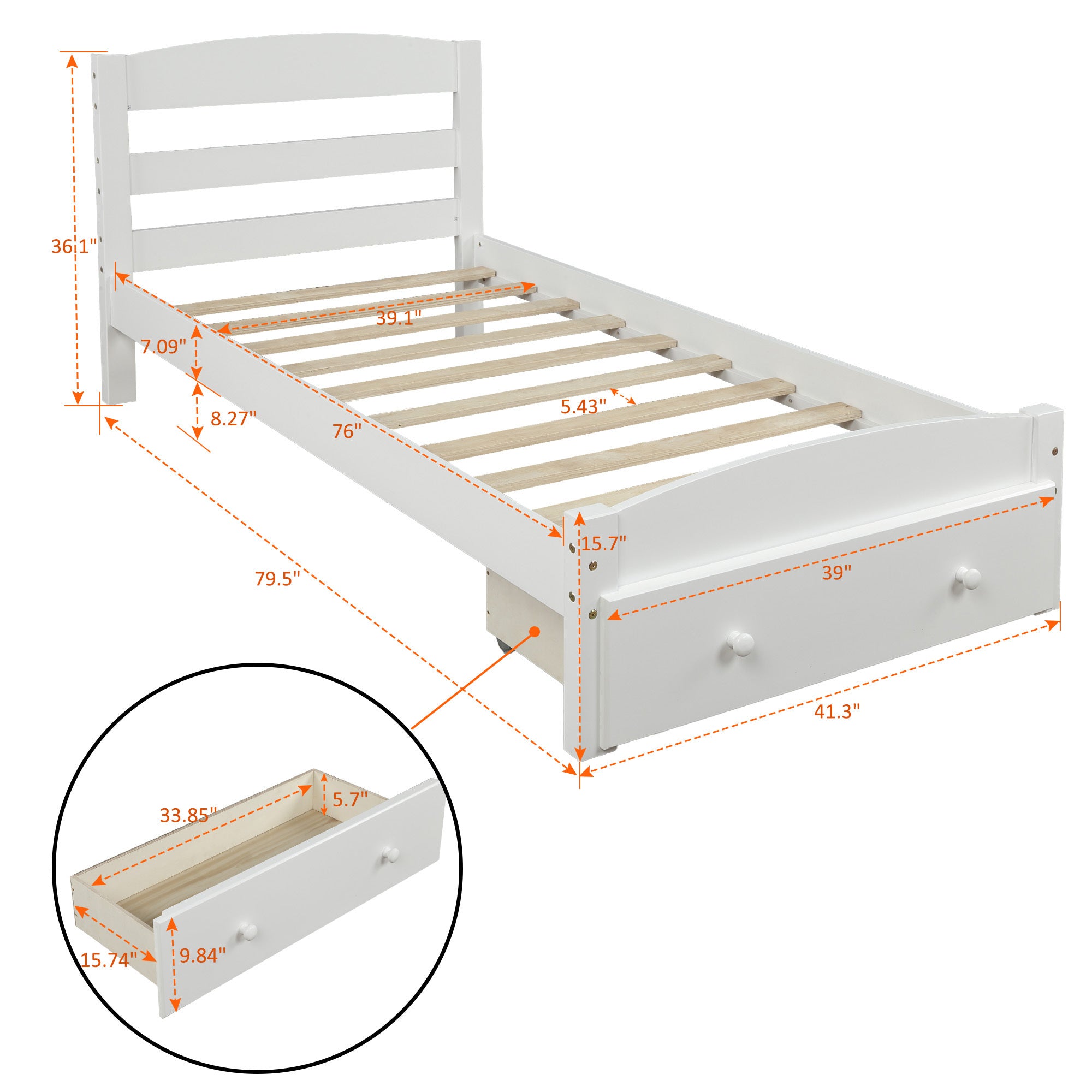 HAOYYE Twin Bed Frame with Storage Drawer and Wood Slat Support, No Box Spring Needed, Sturdy Space-Saving Heavy Duty Modern Design, Easy Assembly, Durable Stylish Home Furniture for Bedroom or Guest Room