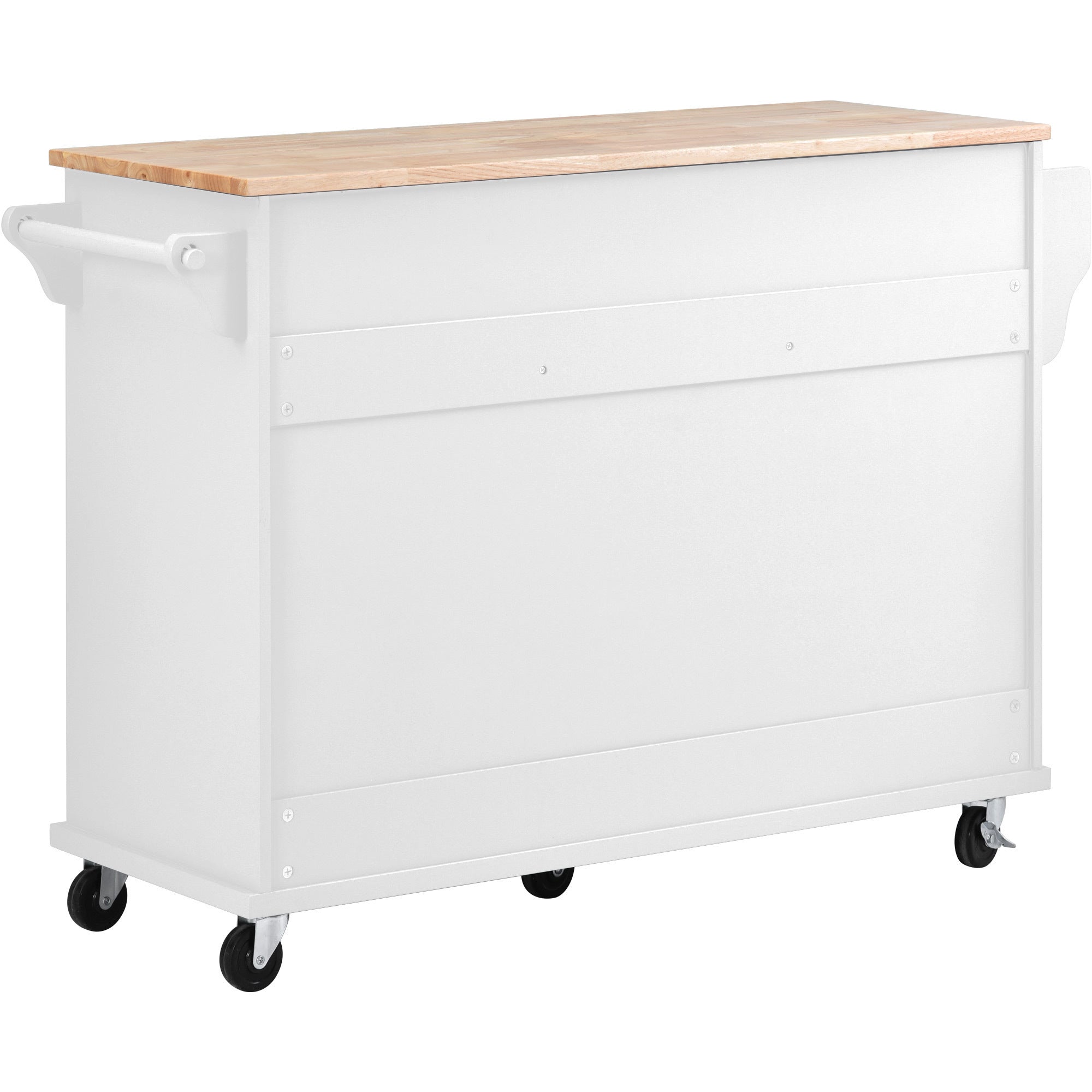 HAOYYE Kitchen cart with Rubber wood desktop rolling mobile kitchen island with storage and 5 draws 53 Inch length(White) Sturdy Space-Saving Heavy Duty Modern Design Adults Dorm Room Easy Assembly