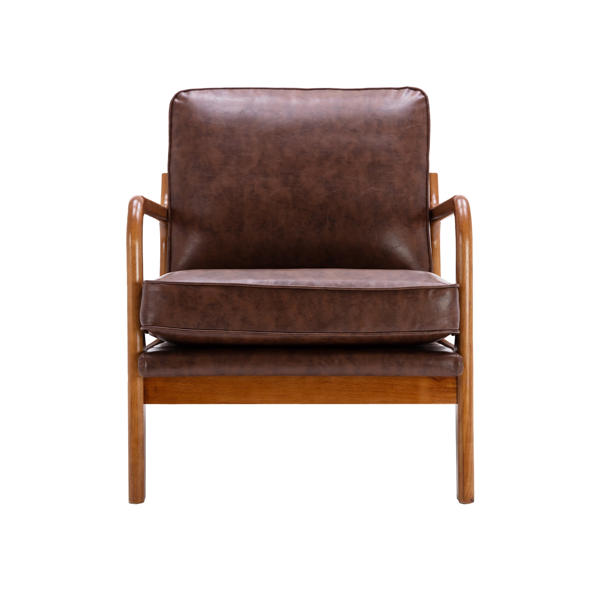 HAOYYE Mid Century Modern Accent Chair, Comfy Fabric Living Room Chairs with Solid Wood Frame, Lounge Reading Armchair, Easy Assembly (Brown PU) Sturdy Space-Saving Heavy Duty Modern Design