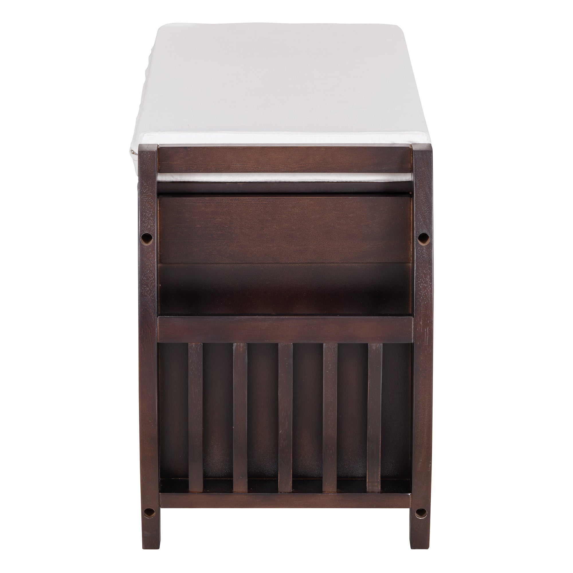 HAOYYE Retro Multifunctional Storage Bench with Cushion and Curved Side Panel for Entrance and Living Room (Espresso) Sturdy Space-Saving Heavy Duty Modern Design Easy Assembly Durable Stylish