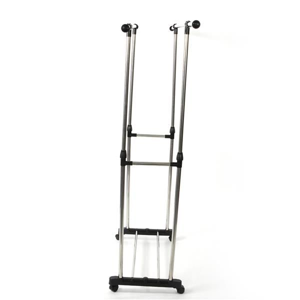 HAOYYE Dual-Bar Clothes Rack with Shoe Shelf, Adjustable Height and Width, Space-Saving Design, Modern Silver Finish, Durable and Versatile Garment Organizer for Bedroom, Entryway, Laundry Room, or Walk-In Closet