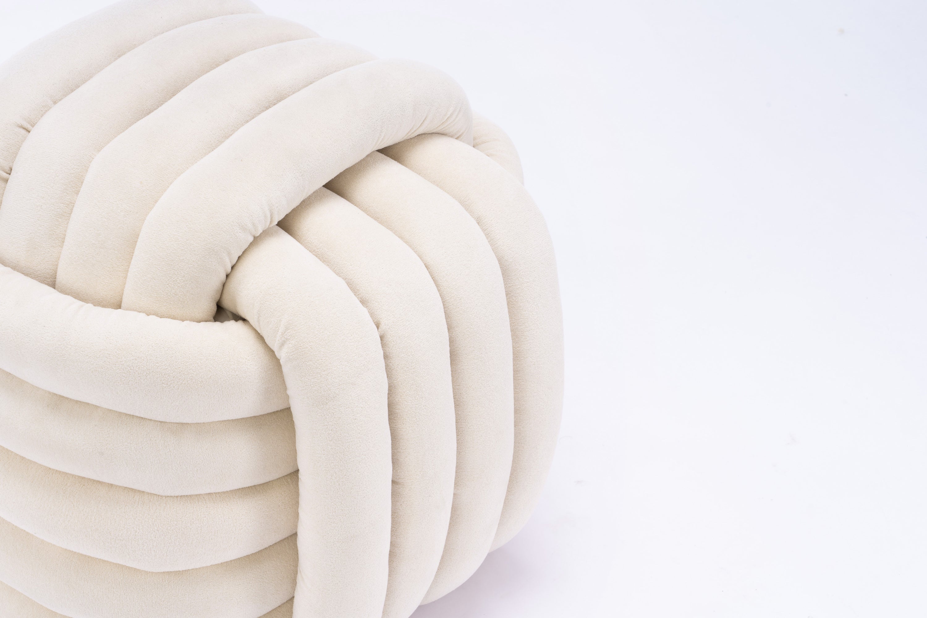 Haoyye Chenille Fabric Knot Design Ottoman Footstool Makeup Stool, Comfortable and Stylish Seat, Modern Upholstered Chair for Living Room or Bedroom, Beige, Sturdy and Space-Saving Furniture
