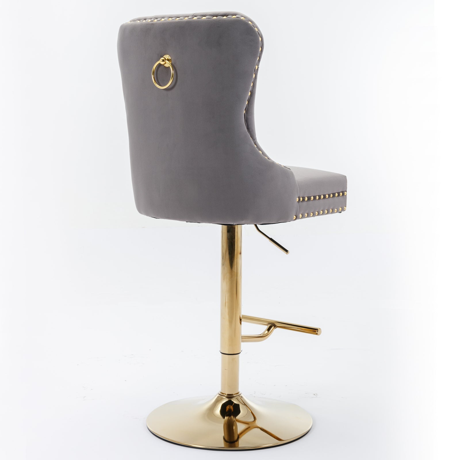 HAOYYE Thick Golden Swivel Velvet Barstools Adjusatble Seat Height from 25-33 Inch, Modern Upholstered Bar Stools with Backs Comfortable Tufted for Home Pub and Kitchen Island (Gray,Set of 2)