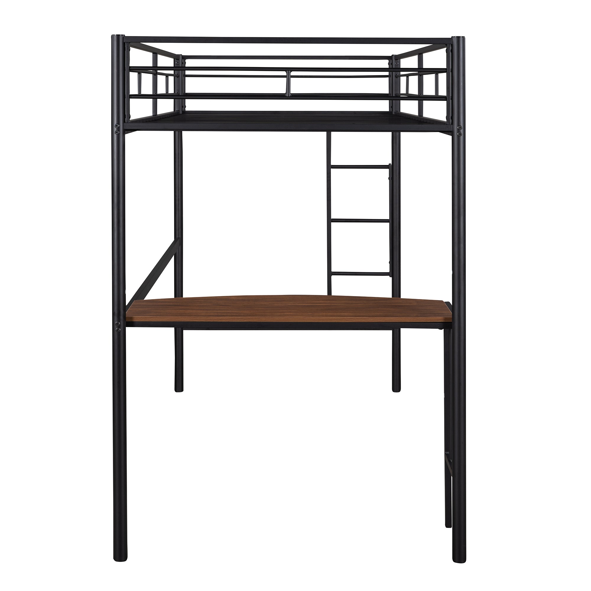 HAOYYE Twin Metal Loft Bed with Desk, Ladder and Guardrails, Loft Bed for Bedroom, Black(OLD SKU : MF195191AAB) Sturdy Space-Saving Heavy Duty Modern Design Easy Assembly Durable Stylish Home Furniture