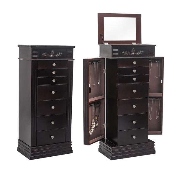 HAOYYE Jewelry Armoire with Mirror 8 Drawers 16 Necklace Hooks and 2 Side Swing Doors Freestanding Jewelry Cabinet with Ring Box