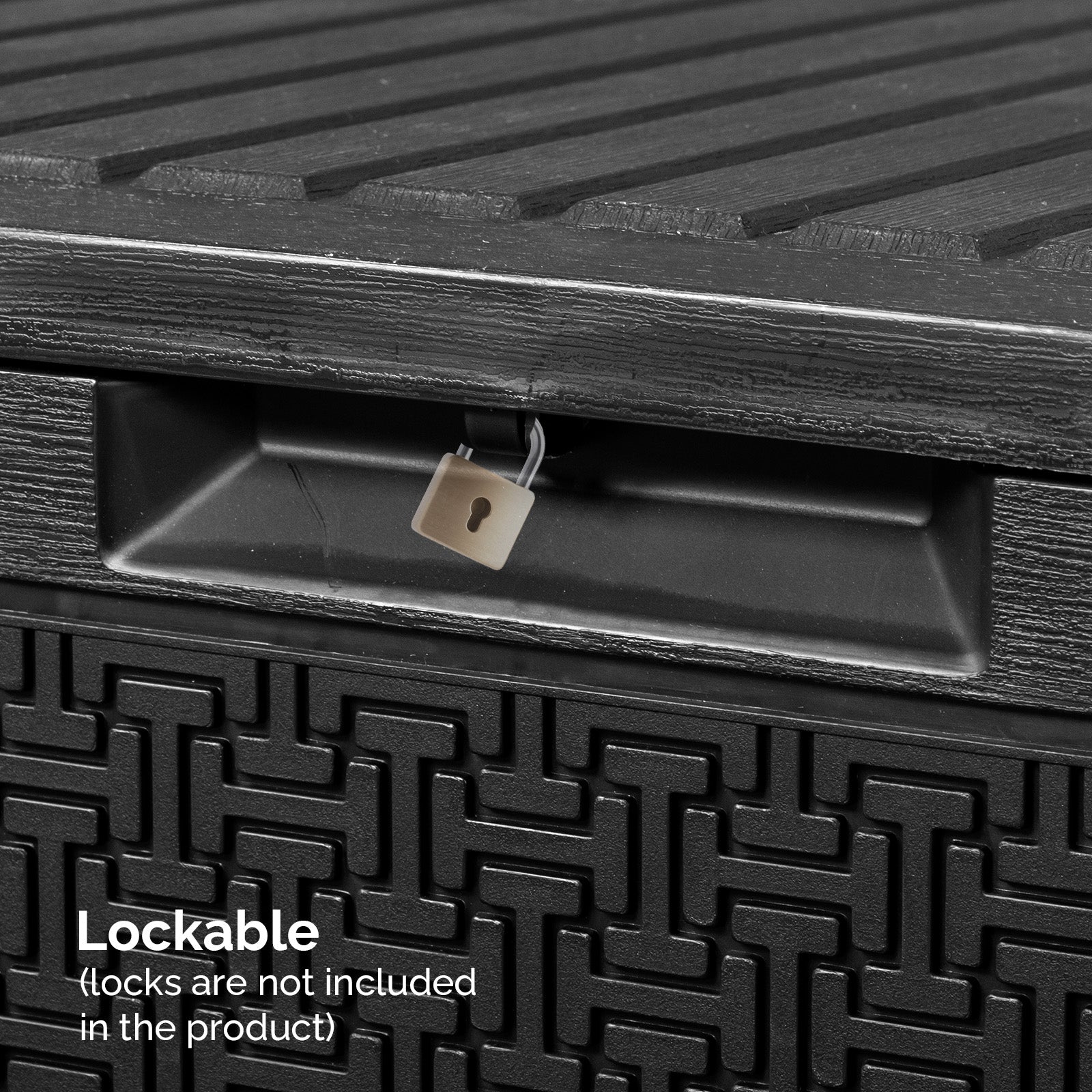 HAOYYE Black Outdoor Storage Deck Box Plastic Chest with Lockable Lid and Wheels Waterproof UV Resistant 90Gal Capacity for Garden Tools Patio Cushions BBQ Gear Garage Organization