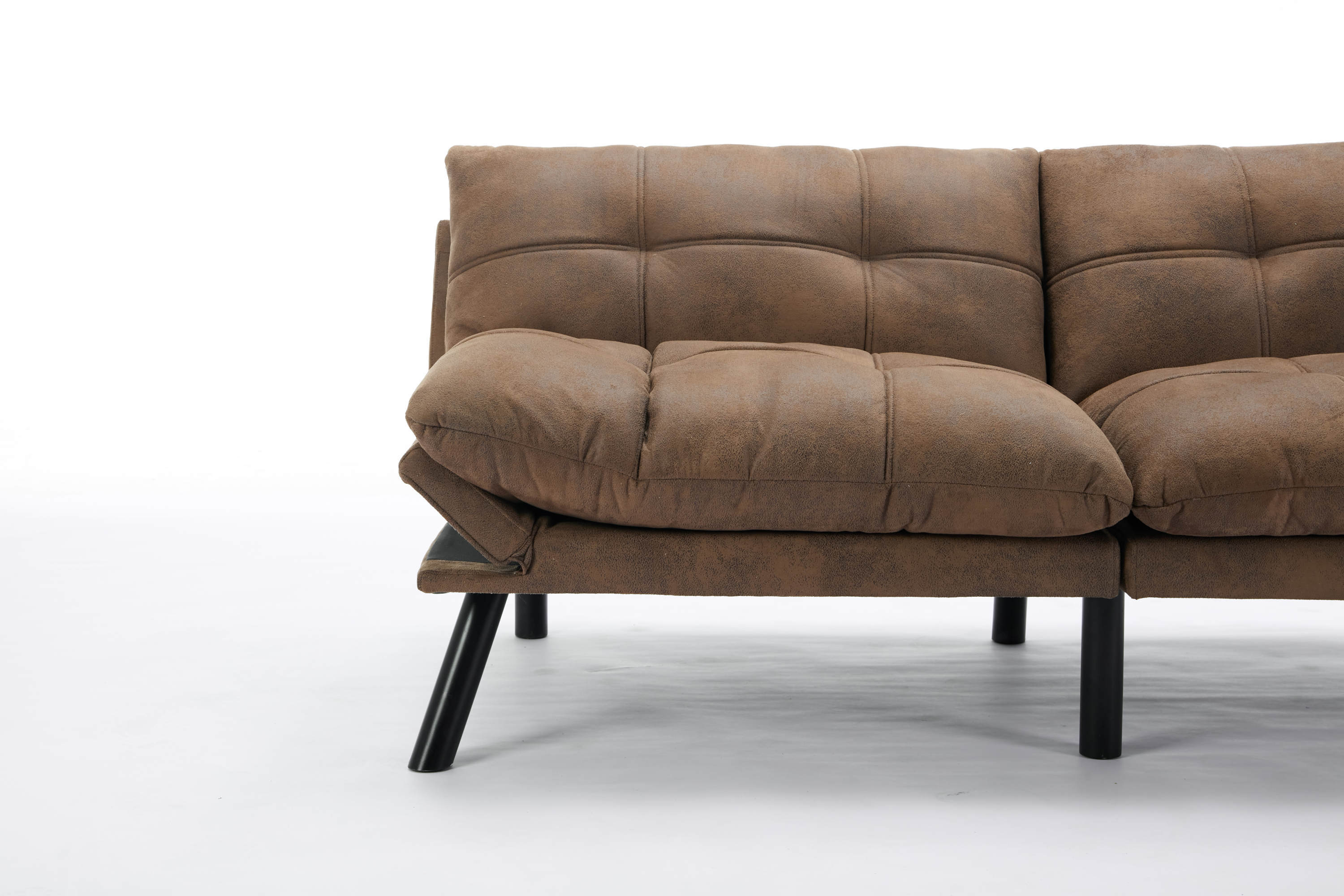 HAOYYE Leather Feel Brown Convertible Folding Sofa Bed, Sturdy Space-Saving Heavy Duty Modern Design for Adults Dorm Room Easy Assembly Bedroom Furniture