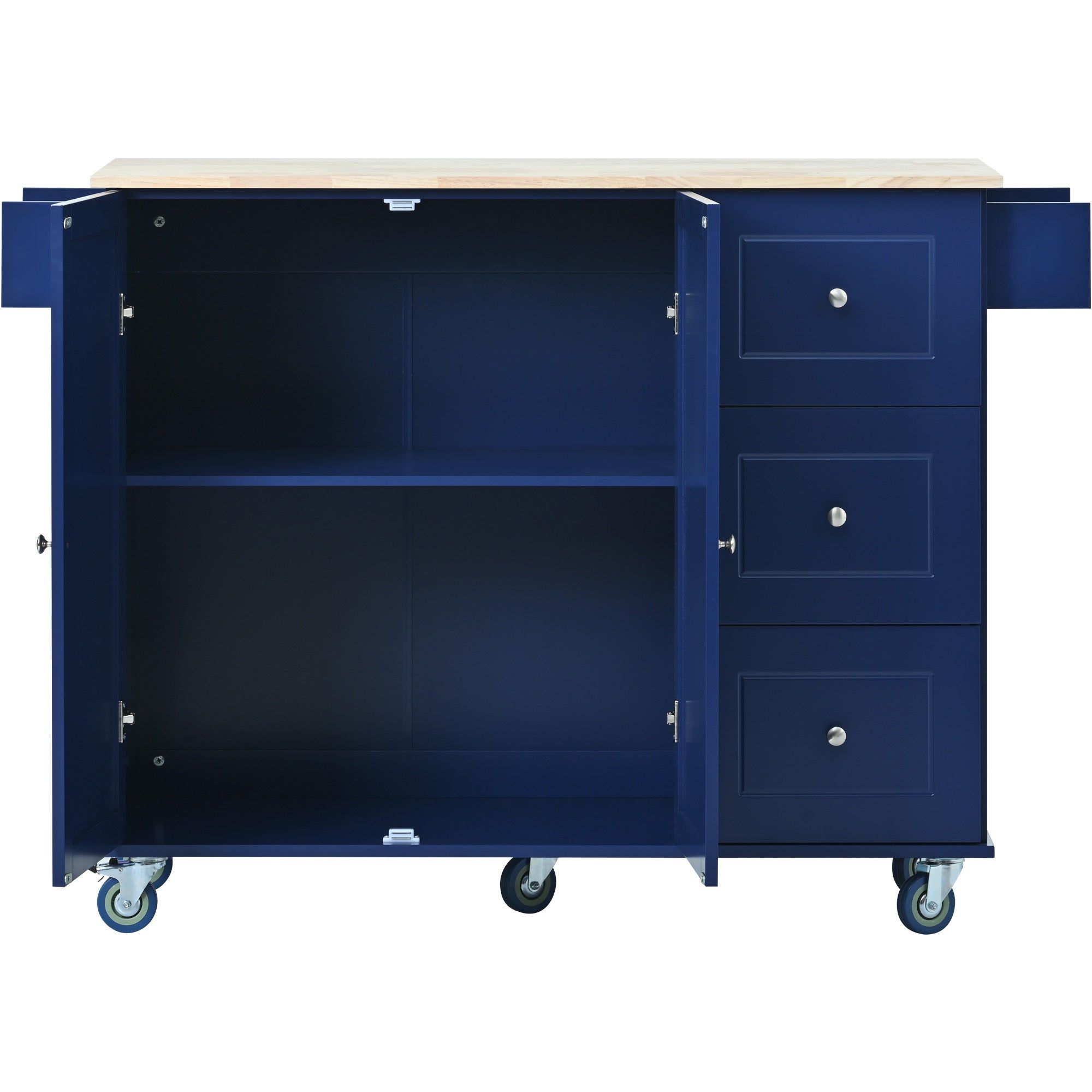 HAOYYE Rolling Mobile Kitchen Island with Drop Leaf - Solid Wood Top, Locking Wheels & Storage Cabinet 52.7 Inch Width(Dark blue) Sturdy Space-Saving Heavy Duty Modern Design Adults Dorm Room
