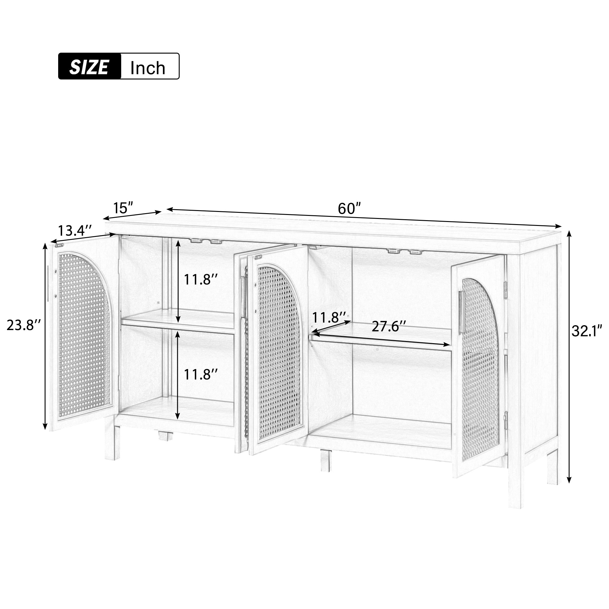 HAOYYE Large Storage Space Sideboard with Artificial Rattan Door and Metal Handles for Living Room and Entryway (Black) Sturdy Space-Saving Heavy Duty Modern Design Adults Dorm Room Easy Assembly