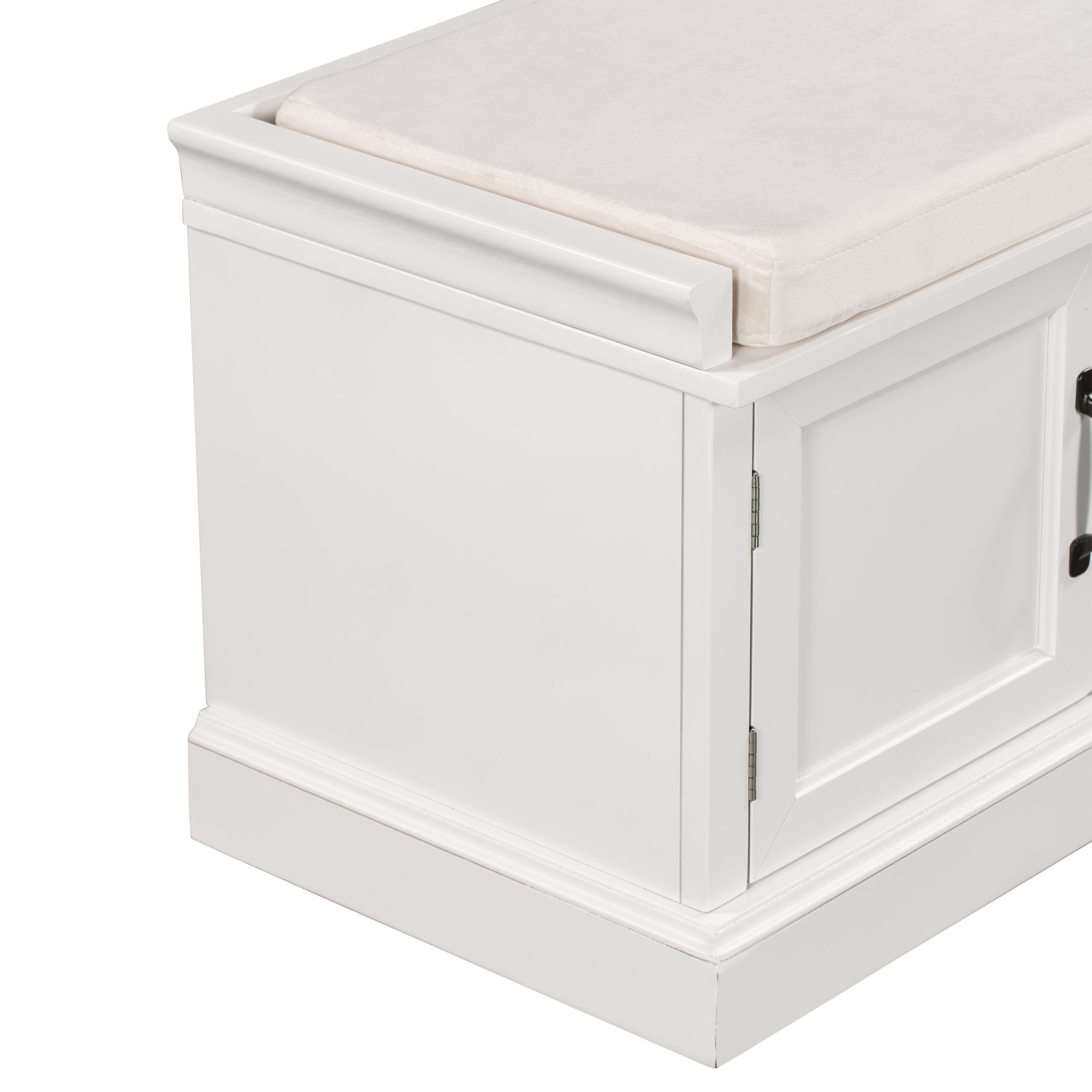 HAOYYE Storage Bench with 2 Drawers and Cabinets, Shoe Bench with Removable Cushion for Living Room, Entryway, Sturdy Space-Saving Heavy Duty Modern Design, White, Easy Assembly for Adults and Dorm Rooms