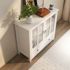 HAOYYE Buffet storage cabinet with double glass doors and unique bell handle Sturdy Space-Saving Heavy Duty Modern Design Easy Assembly Durable Stylish Home Furniture Versatile