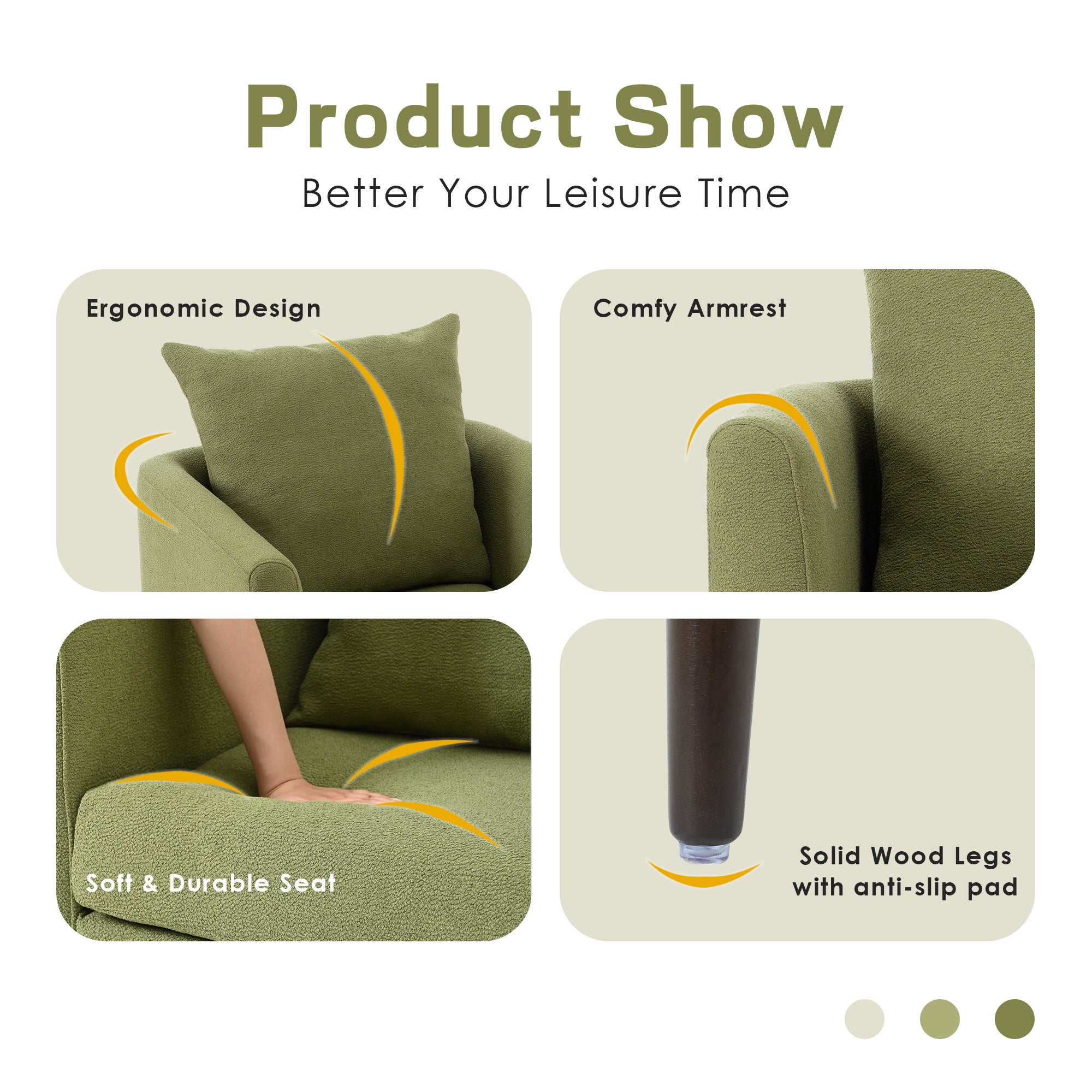 HAOYYE Barrel Chair, Modern Accent Chair, Fabric Armchair Club Chair,Upholstered Arm Chair with Solid Wood Legs,Waist Pillow,Padded Single Chair for Living Room/Bedroom/Study/Waiting Room,Olive Green Sturdy