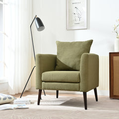 HAOYYE Barrel Chair, Modern Accent Chair, Fabric Armchair Club Chair,Upholstered Arm Chair with Solid Wood Legs,Waist Pillow,Padded Single Chair for Living Room/Bedroom/Study/Waiting Room,Olive Green Sturdy