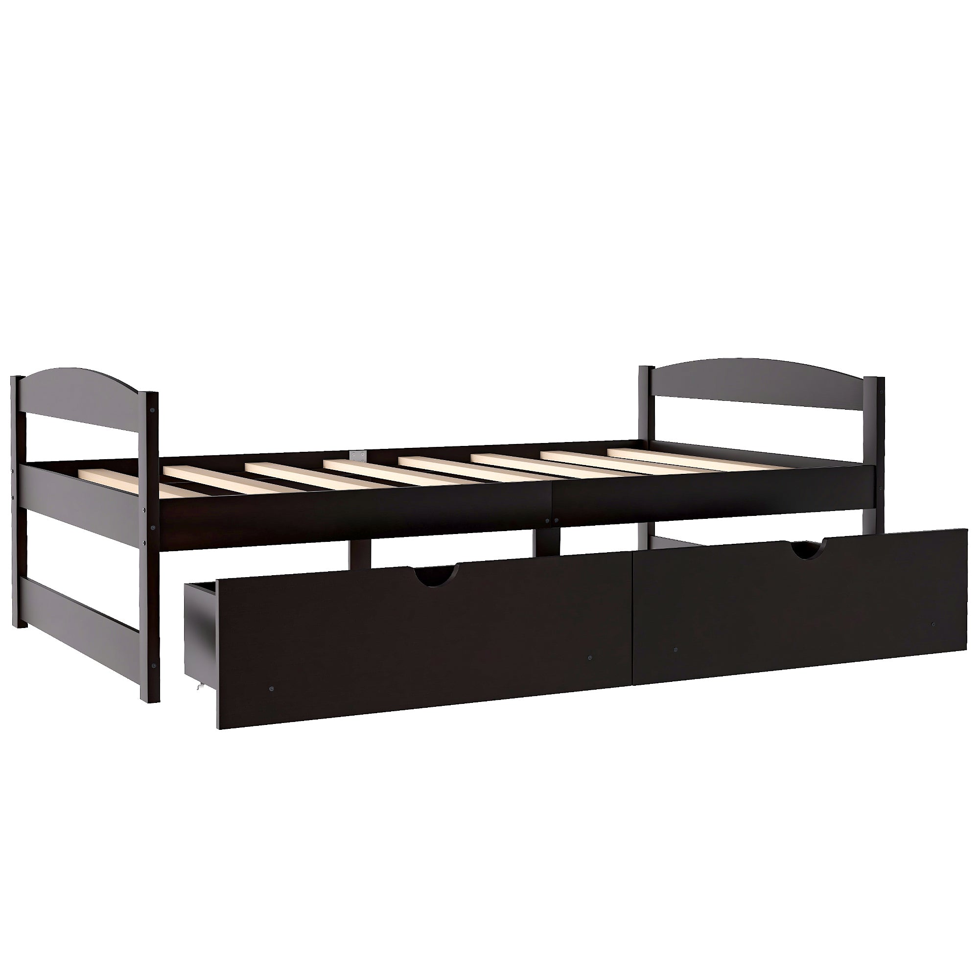 HAOYYE Twin Size Platform Bed with Two Storage Drawers, Espresso, Sturdy Space-Saving Design, Heavy Duty Construction, Easy Assembly, Durable and Stylish Home Furniture, Versatile for Bedroom Use
