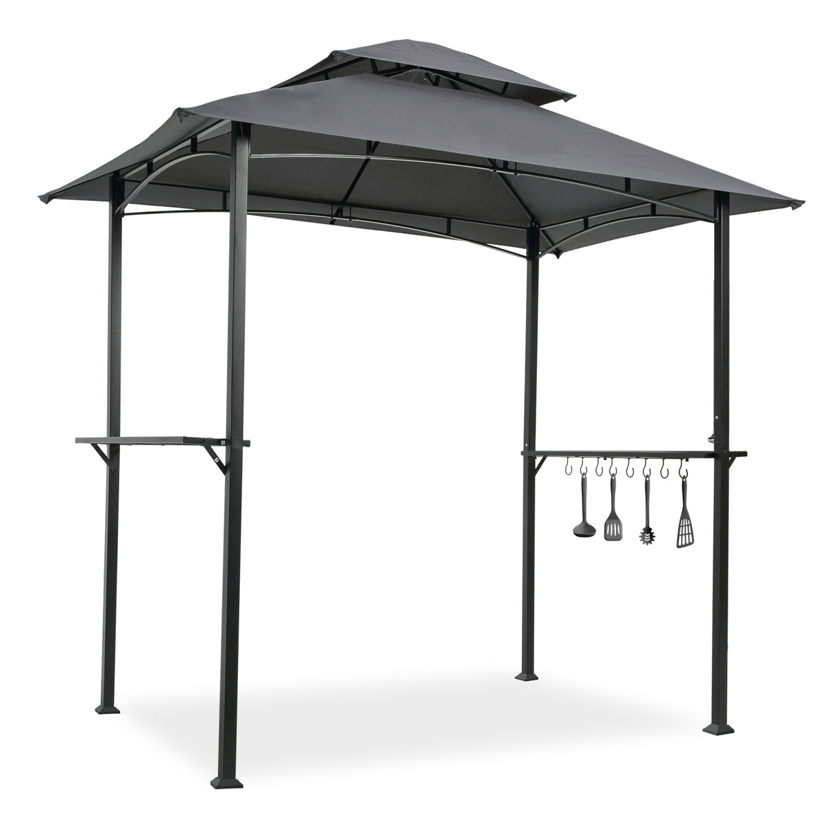 HAOYYE Outdoor Grill Gazebo 8x5 Ft Grey Shelter Tent with Double Tier Soft Top Canopy and Steel Frame Hook and Bar Counters BBQ Canopy for Patio Backyard Deck Garden Outdoor Cooking Station Waterproof Rust Resistant Vented Roof Easy Assembly