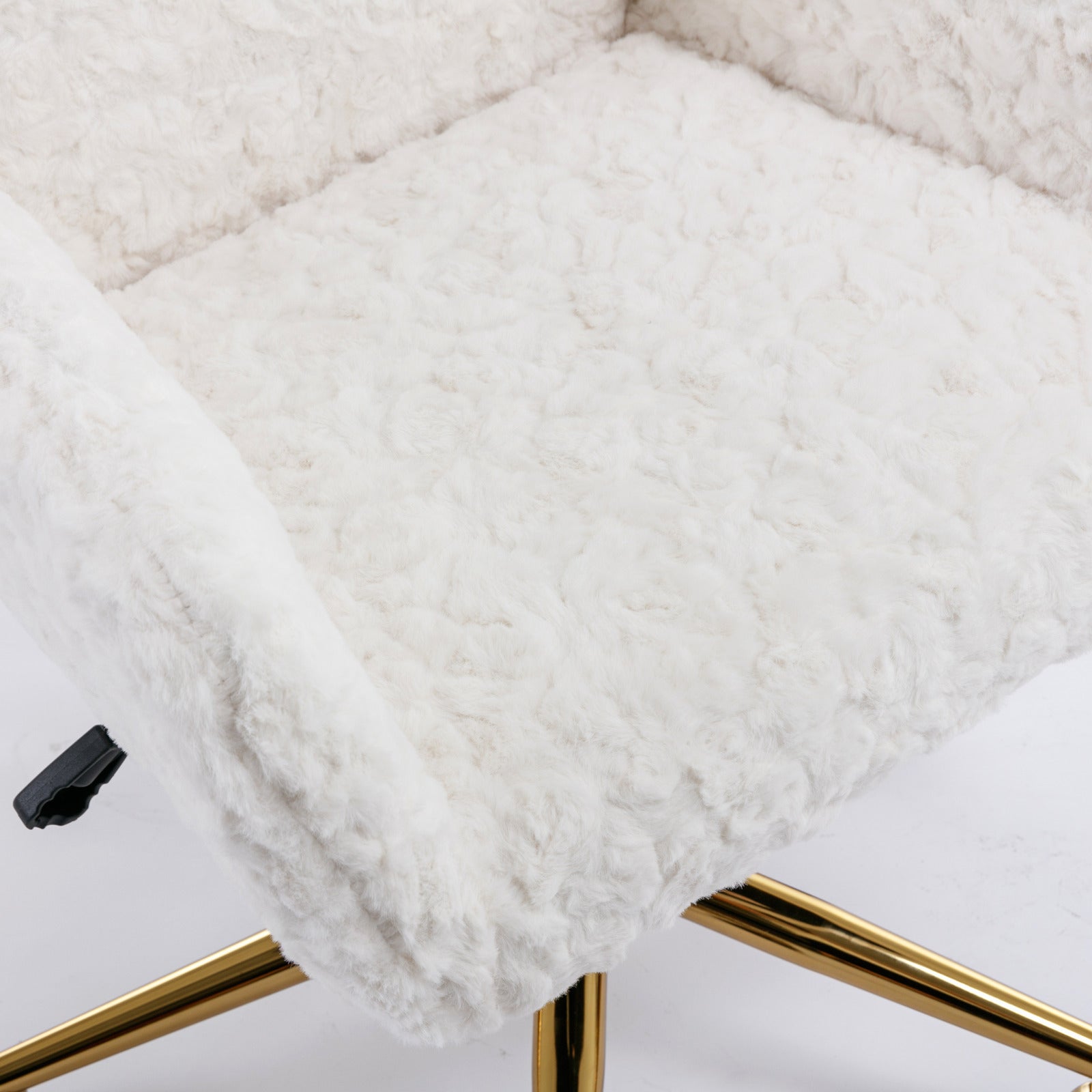 HAOYYE Artificial Rabbit Hair Home Office Chair With Golden Metal Base, Adjustable Swivel Desk Chair, Modern Beige Vanity Chair, Sturdy Space-Saving Heavy Duty Design
