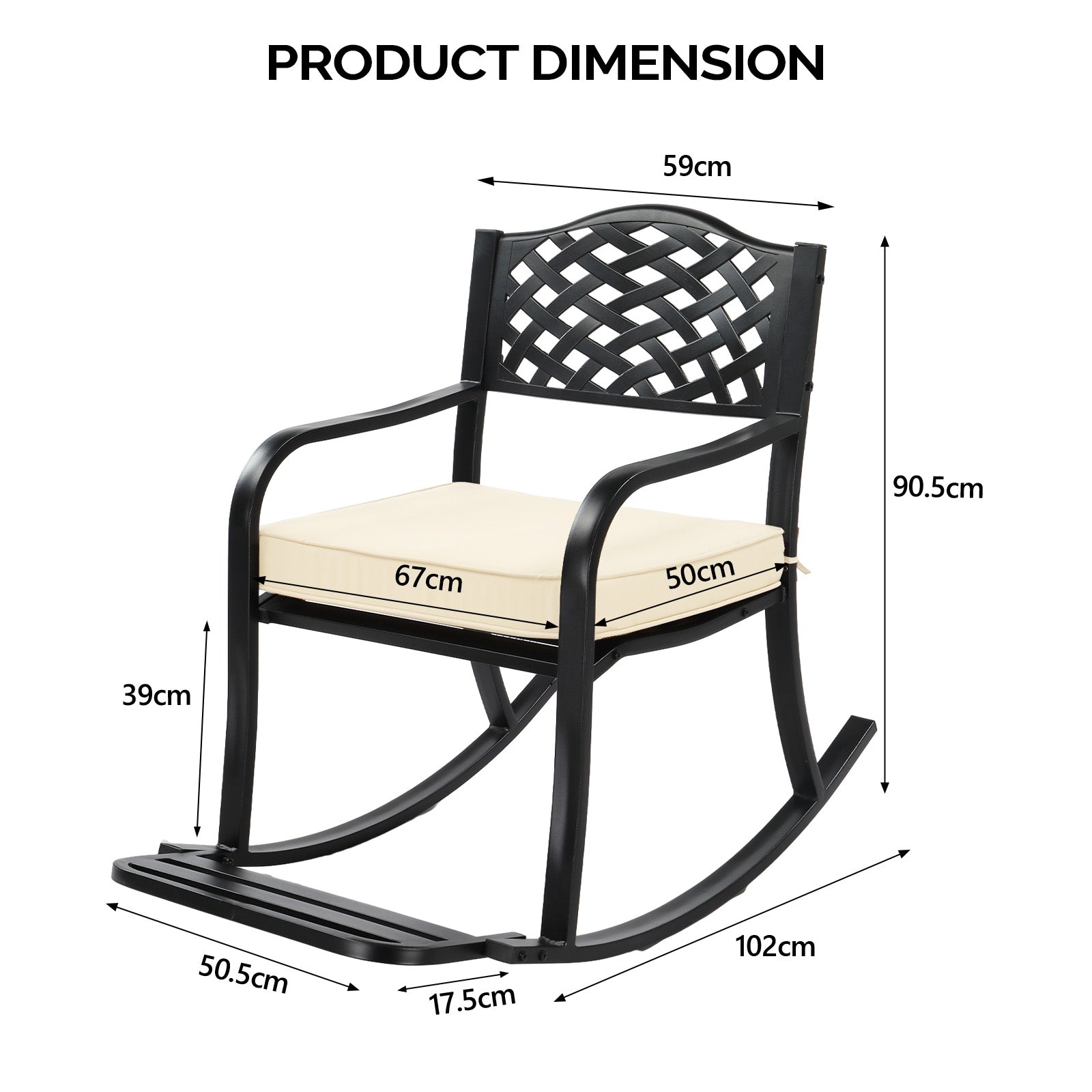 HAOYYE Metal Rocking Chair with Removable Cushion and Footrest, Weatherproof Outdoor Patio Rocker with Hole Backrest, Durable Cast Iron Construction for Garden, Porch, Yard Relaxation and Comfort