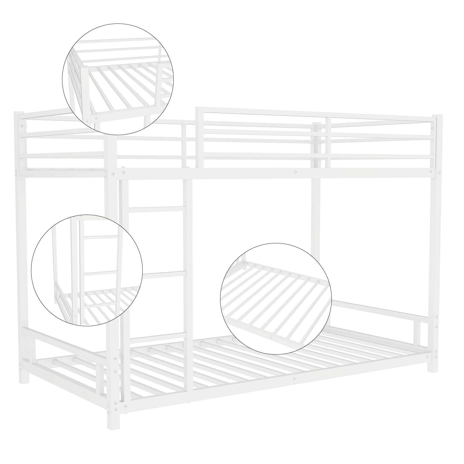 HAOYYE Metal Twin over Twin Bunk Bed/ Heavy-duty Sturdy Metal/ Noise Reduced/ Safety Guardrail/No Box Spring Needed,White Space-Saving Heavy Duty Modern Design Adults Dorm Room Easy Assembly