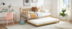 HAOYYE  Sofa Bed with Metal Frame and Removable Trundle for Twin Adults in Golden Finish Offering A Durable and Compact Design Ideal for Dorm Room Bedroom and Living Room Furniture with Easy Assembly and Contemporary Style