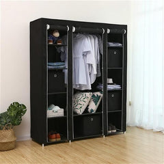 DE Direct HAOYYE Portable Clothes Closet Wardrobe Storage Organizer with Non-Woven Fabric Cover Strong Steel Frame and 12 Shelves Freestanding Garment Rack Dustproof and Waterproof Fabric Quick and Easy Assembly for Bedroom Entryway Black