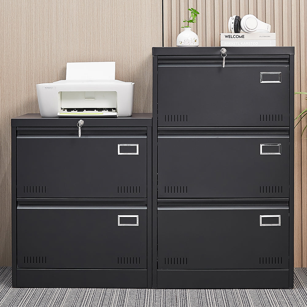 HAOYYE Black 2-Drawer Locking Metal File Cabinet, Lateral Filing Cabinet for Home Office, Legal and Letter Files, Space-Saving Vertical Design, Assembly Required