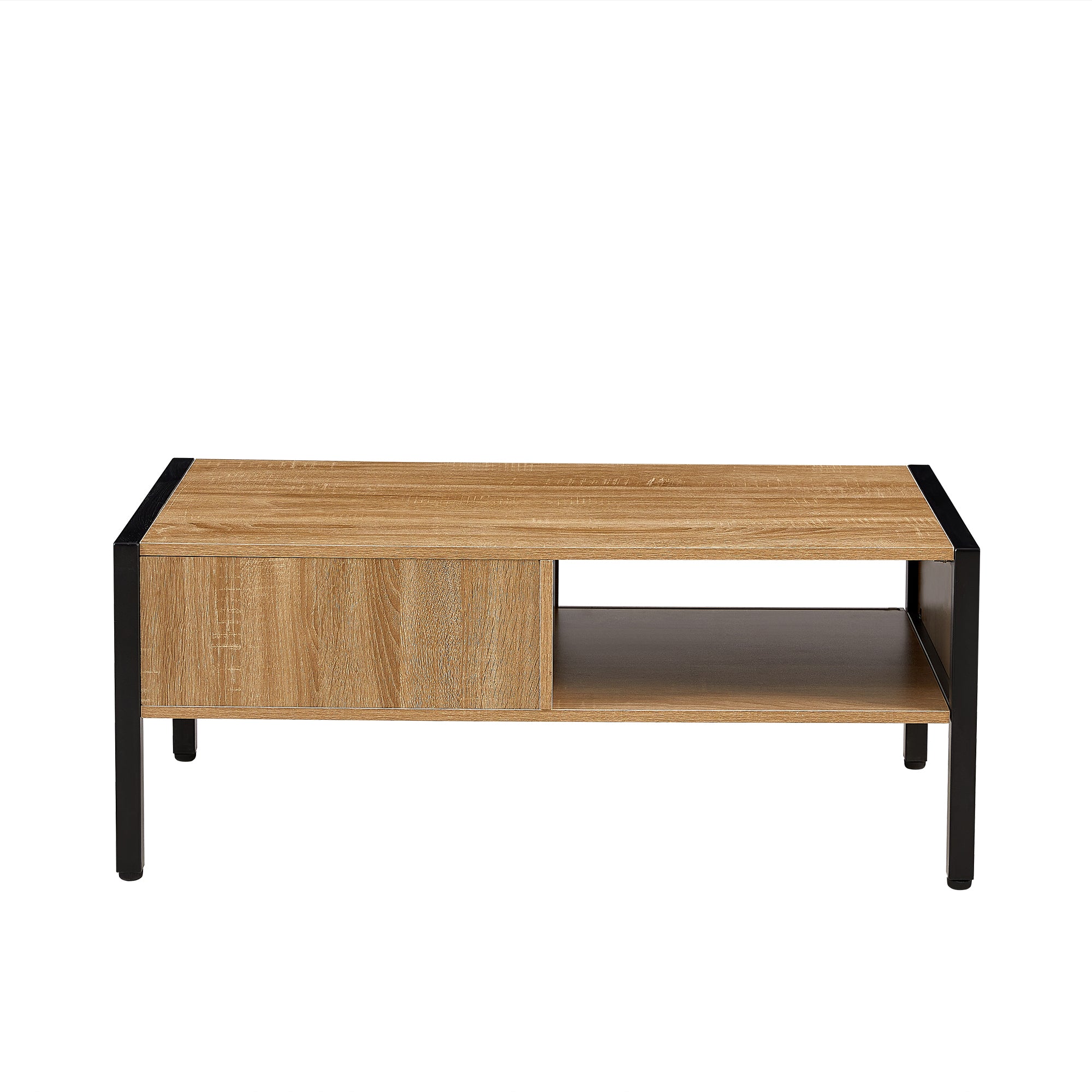 HAOYYE 40.16" Rattan Coffee table, sliding door for storage, metal legs, Modern table for living room , natural Sturdy Space-Saving Heavy Duty Modern Design Adults Dorm Room Easy Assembly