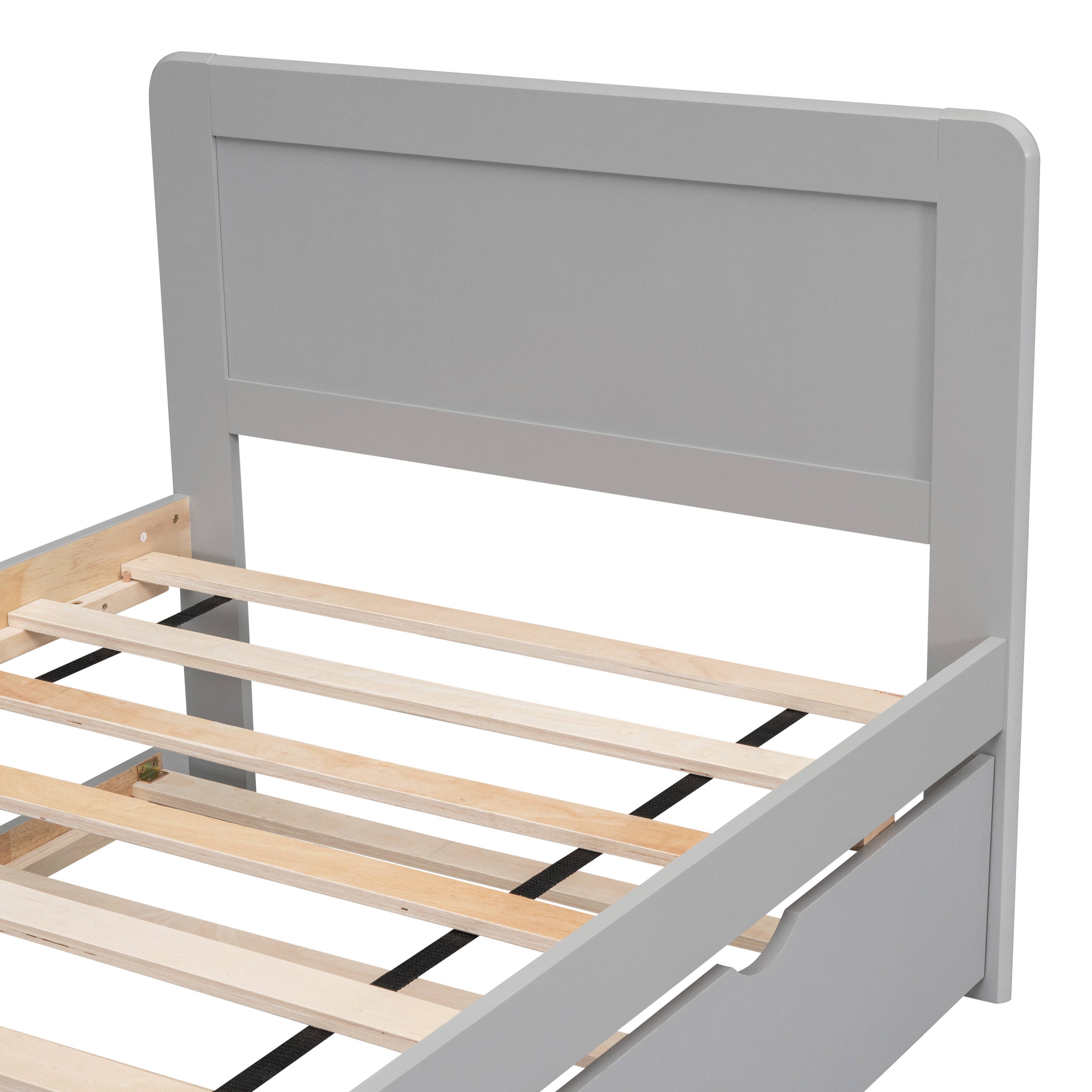 HAOYYE Modern Design Twin Size Platform Bed Frame with Trundle for Grey Color Sturdy Space-Saving Heavy Duty Easy Assembly Durable Stylish Home Furniture Versatile