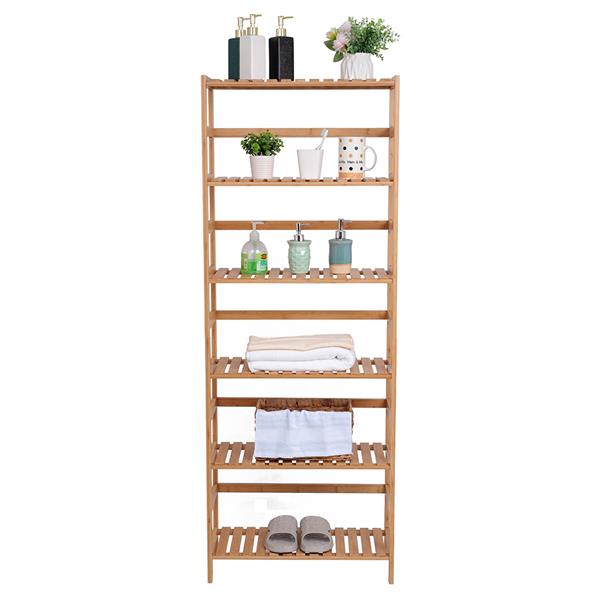 HAOYYE 100% Bamboo Bookshelf, Multi-Functional Adjustable 6-Layer Shelf for Living Room, Bedroom, Study, Office, Natural Wood, Eco-Friendly & Durable, Soft Cozy Warm Flannel Fleece Home Decor, Luxury Storage Solution