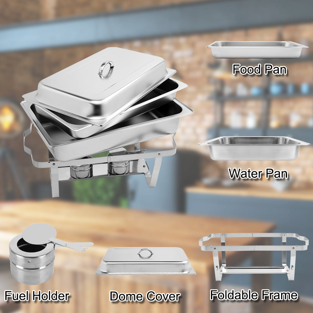 HAOYYE Single Basin Stainless Steel Buffet Stove with Two Sets Heavy Duty Rectangular Chafing Dish Warmer Commercial Food Warmer for Restaurant Catering Banquet or Home Kitchen Equipment Use