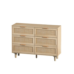 HAOYYE Natural 6-Drawer Rattan Storage Cabinet for Bedroom, Living Room, Sturdy Space-Saving Design, Heavy Duty Construction, Modern Style, Easy Assembly