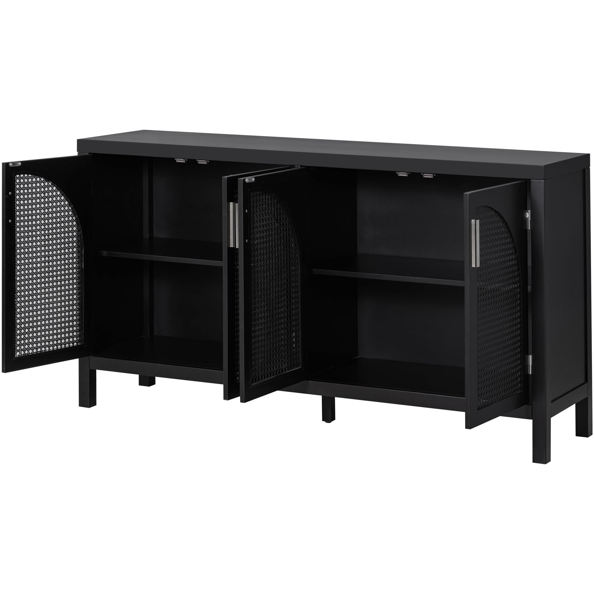 HAOYYE Large Storage Space Sideboard with Artificial Rattan Door and Metal Handles for Living Room and Entryway (Black) Sturdy Space-Saving Heavy Duty Modern Design Adults Dorm Room Easy Assembly