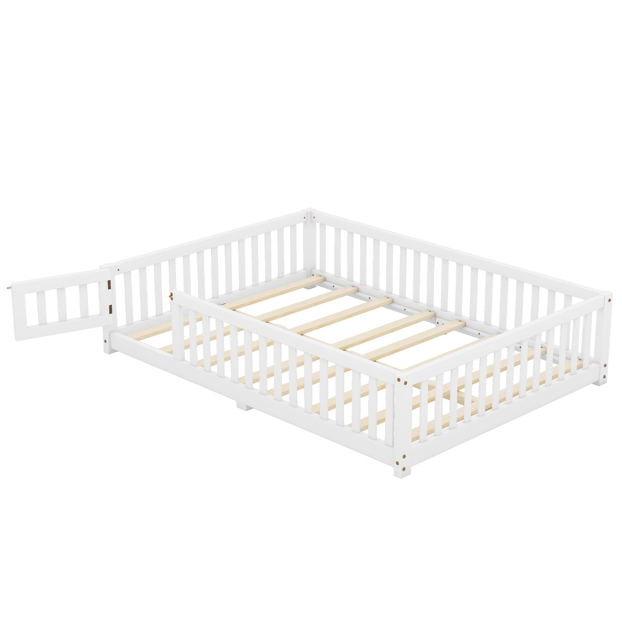 HAOYYE Full Size Bed Floor Bed with Safety Guardrails and Door for , White(Old SKU: W158090689) Sturdy Space-Saving Heavy Duty Modern Design Adults Dorm Room Easy Assembly Bedroom Furniture