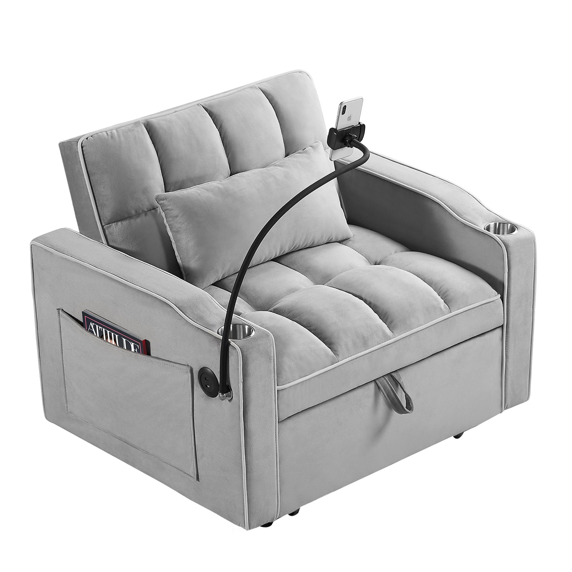 HAOYYE Convertible Sleeper Chair Sofa Bed Adjustable Pull Out Sleeper Chair Bed Multi-Pockets Folding Sofa Bed for Living Room Bedroom Small Space,3-in-1 Sofa Bed Sturdy Space-Saving Heavy Duty Modern Design